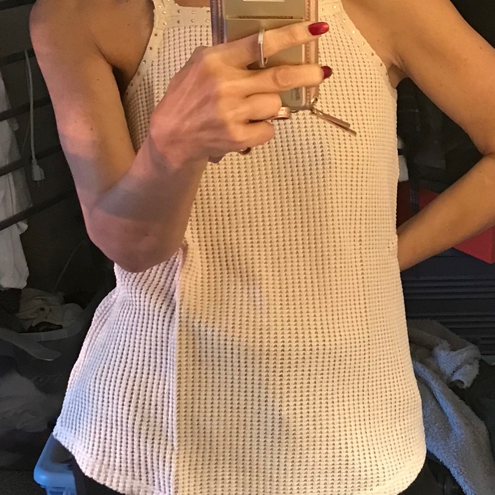 🔥Versatile Oatmeal and Gold Studded Knit Tank - Picture 2 of 3